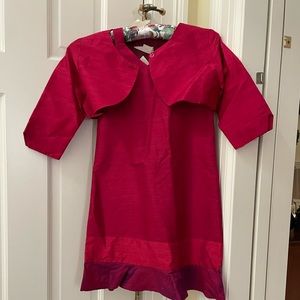 Red silk shantung dress with matching bolero jacket, girl’s size 7